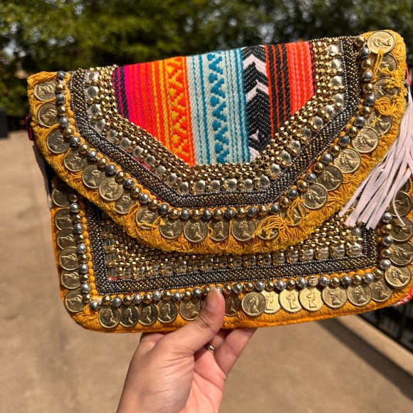 Bohemian Envelope Wristlets Banjara Clutch Multi Color With tassels - Picture 4 of 6